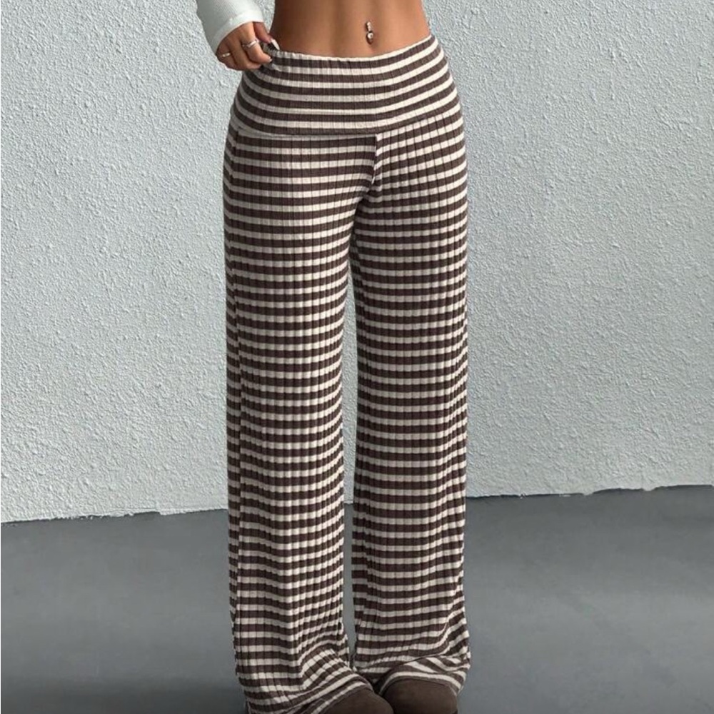 SHEIN Brown and White Checkered Pants